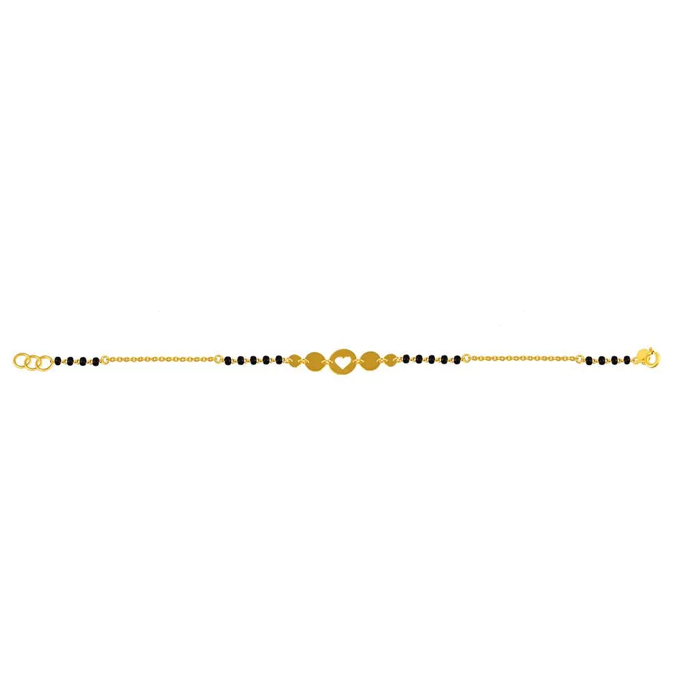 22k Gold Bracelet With Beads And A Central Hollowed-out Heart In A Circle