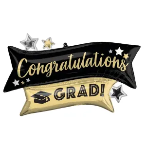 38" Graduation "Congratulations Grad!" Mylar Balloon - Gold & Black