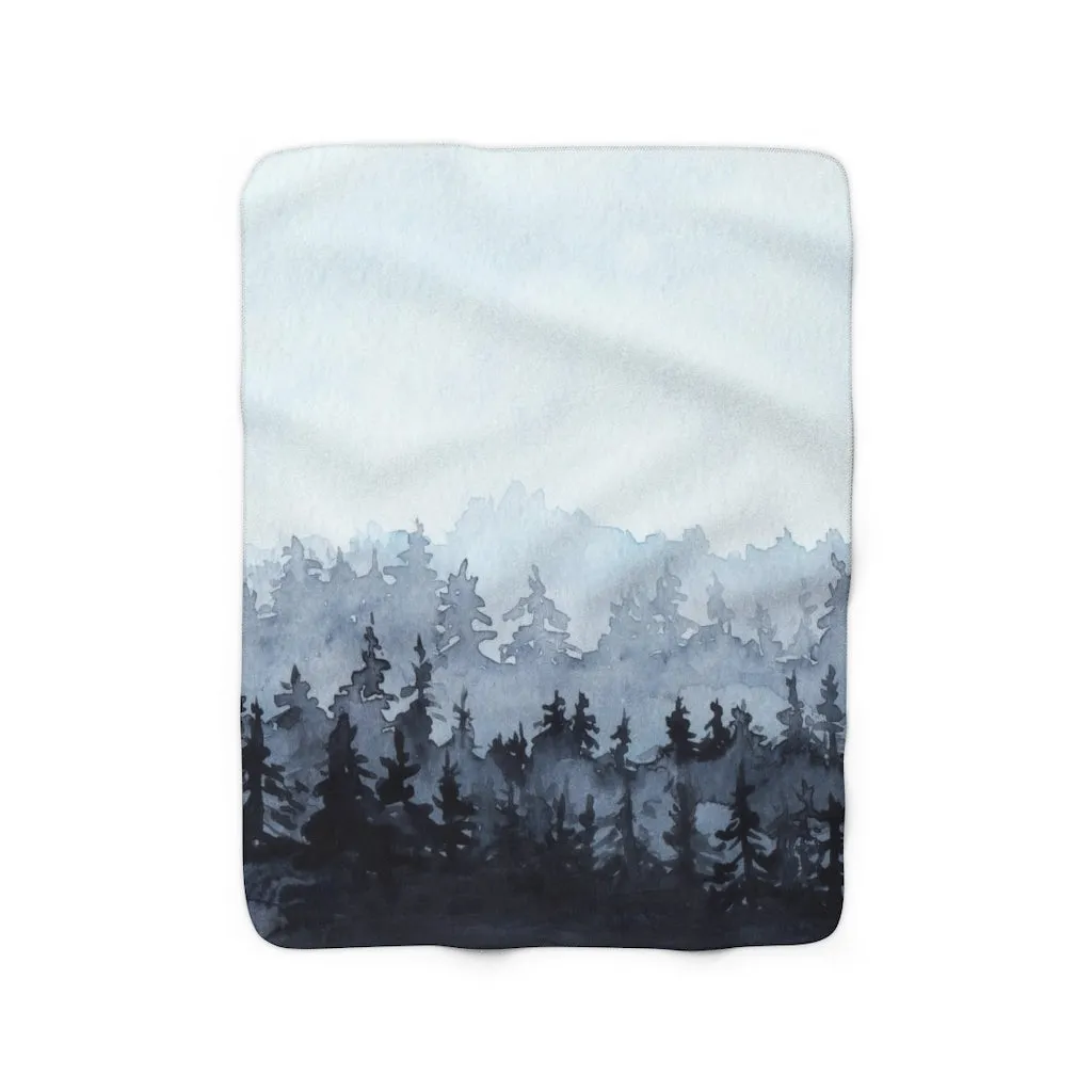 Abstract Boho Comfy Blanket | Woodlands Black Gray Blue Forest