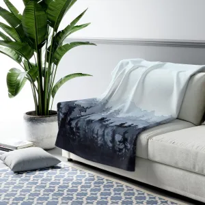 Abstract Boho Comfy Blanket | Woodlands Black Gray Blue Forest