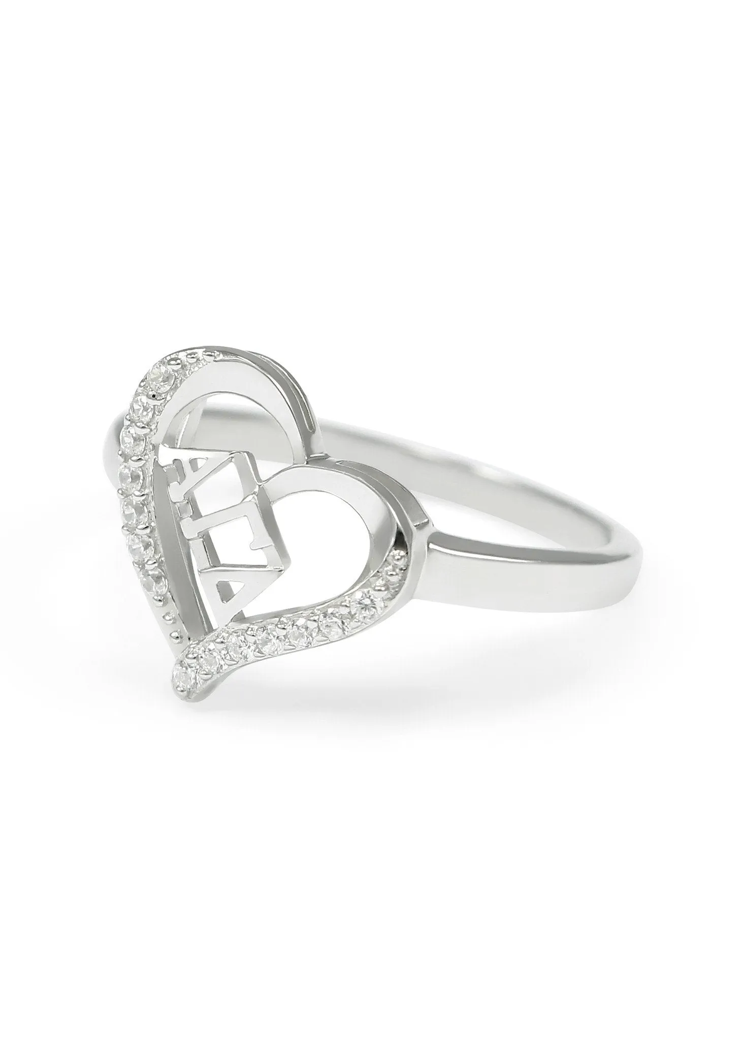 Alpha Gamma Delta Sterling Silver Heart Ring with simulated diamonds