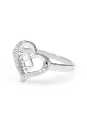 Alpha Gamma Delta Sterling Silver Heart Ring with simulated diamonds
