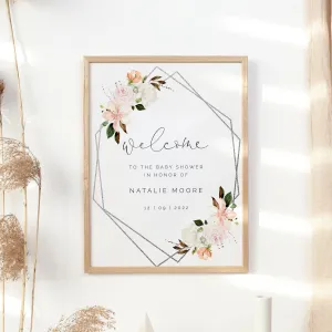Autumn Floral Geometric Baby Shower Welcome Sign