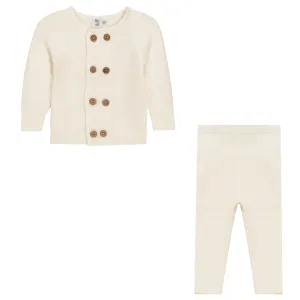 Baby Boy 2 Piece Set | Knitted with Crest | Cream | Mr. Mr.
