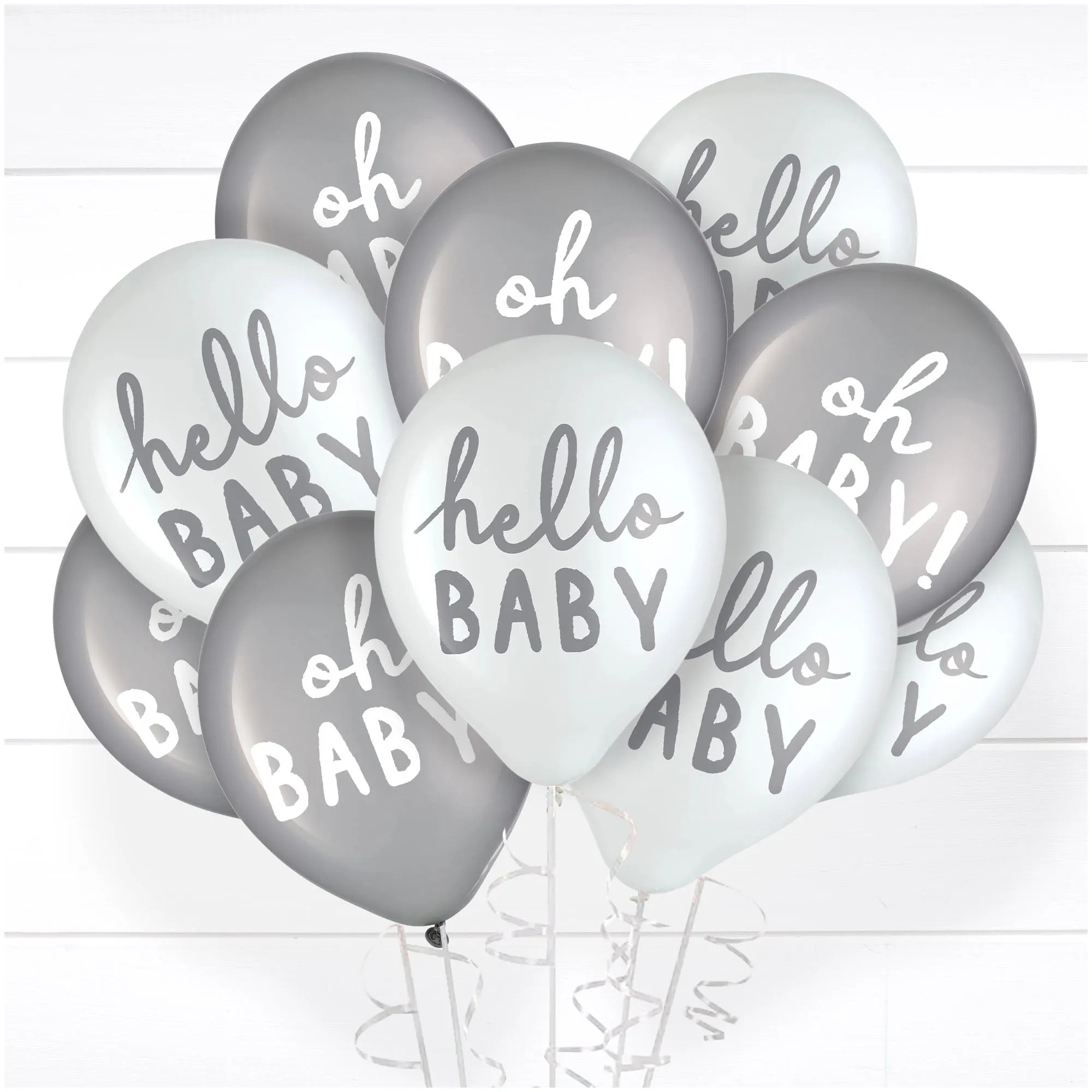 Baby Shower Party Supplies Hello Baby Gray & White Latex Party Decorations, 30 Count