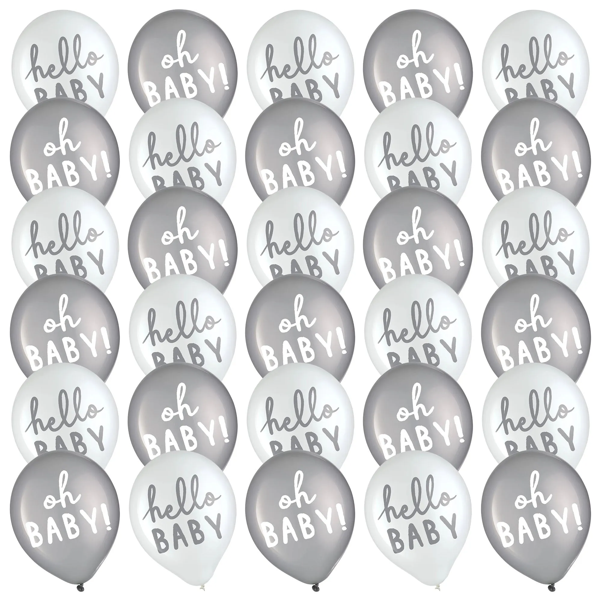 Baby Shower Party Supplies Hello Baby Gray & White Latex Party Decorations, 30 Count