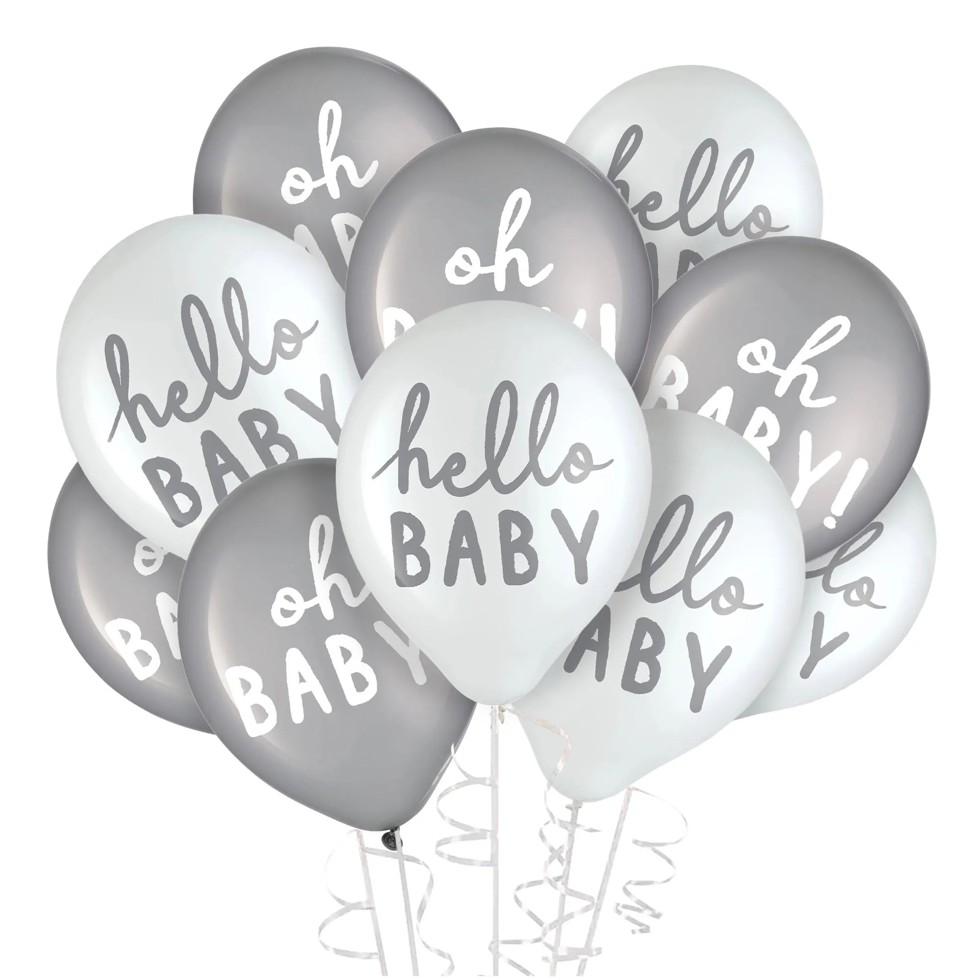Baby Shower Party Supplies Hello Baby Gray & White Latex Party Decorations, 30 Count