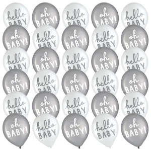 Baby Shower Party Supplies Hello Baby Gray & White Latex Party Decorations, 30 Count