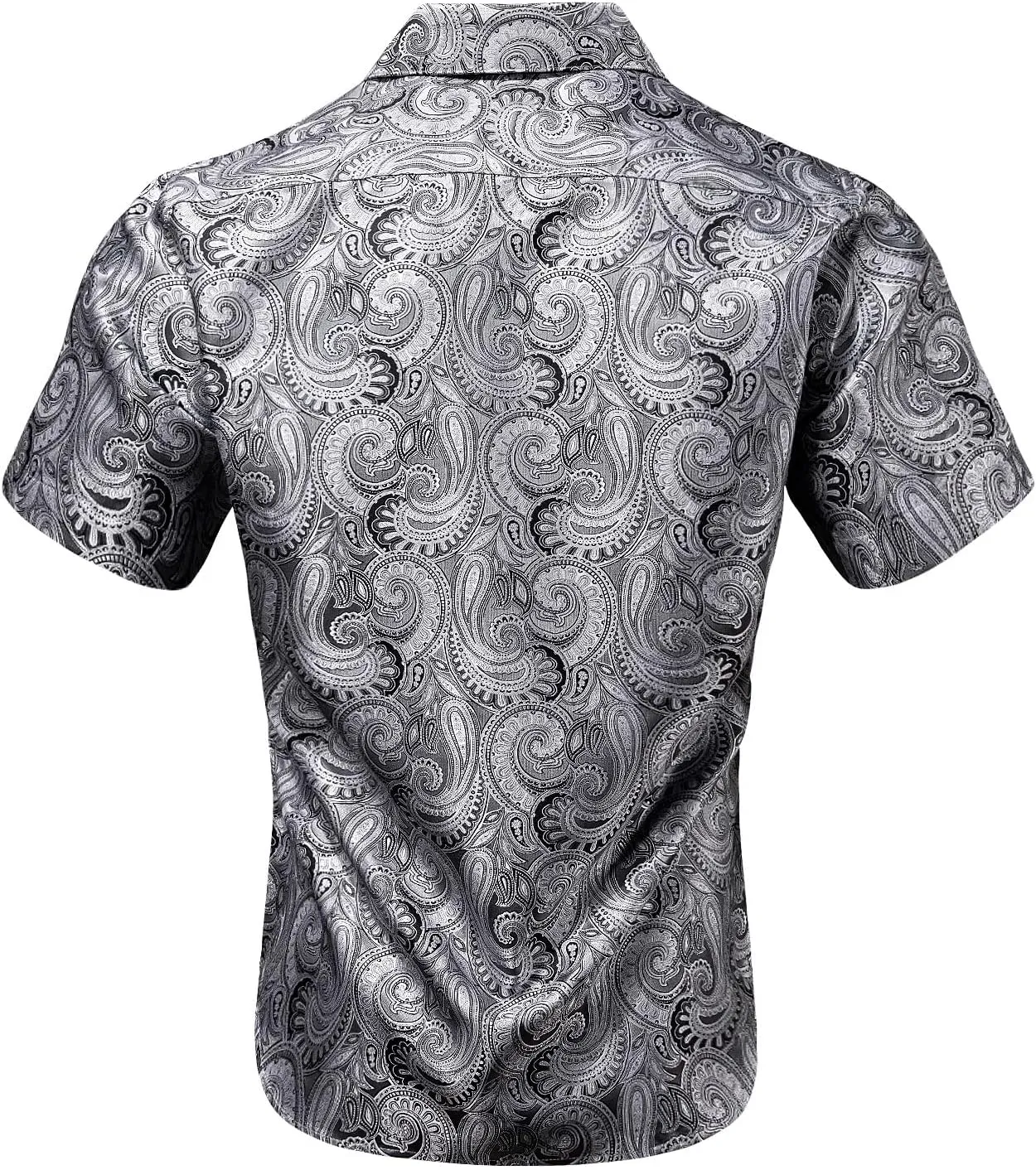 Barry.Wang Men's Silk Shirts Short Sleeve Western Designer Button Down Paisley Shirt Casual Beach Summer Party Mexico