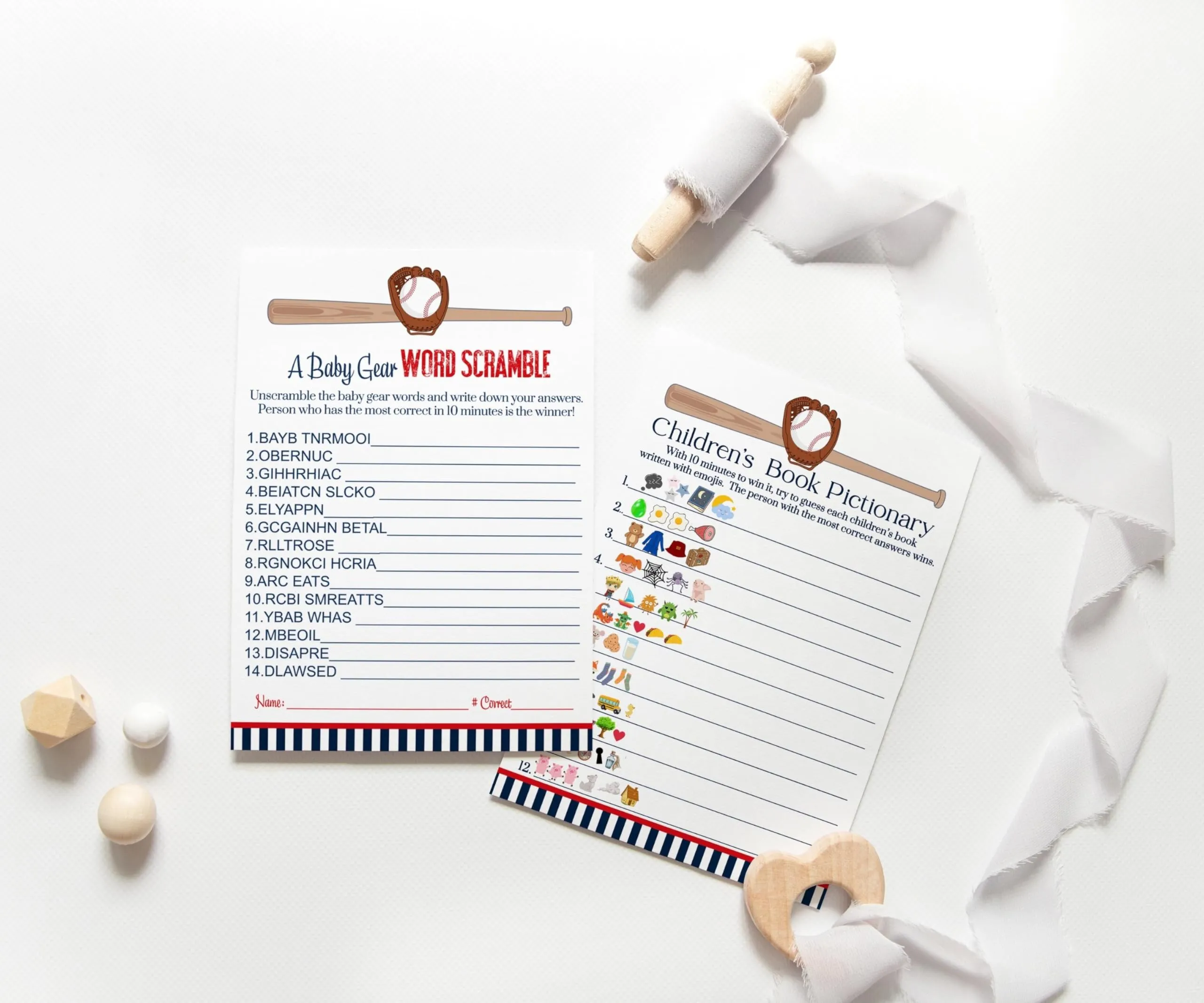 Baseball Baby Shower Game Set for Boys, 4 Different Activities on Double-Sided 5x7 Cards (25 ct)