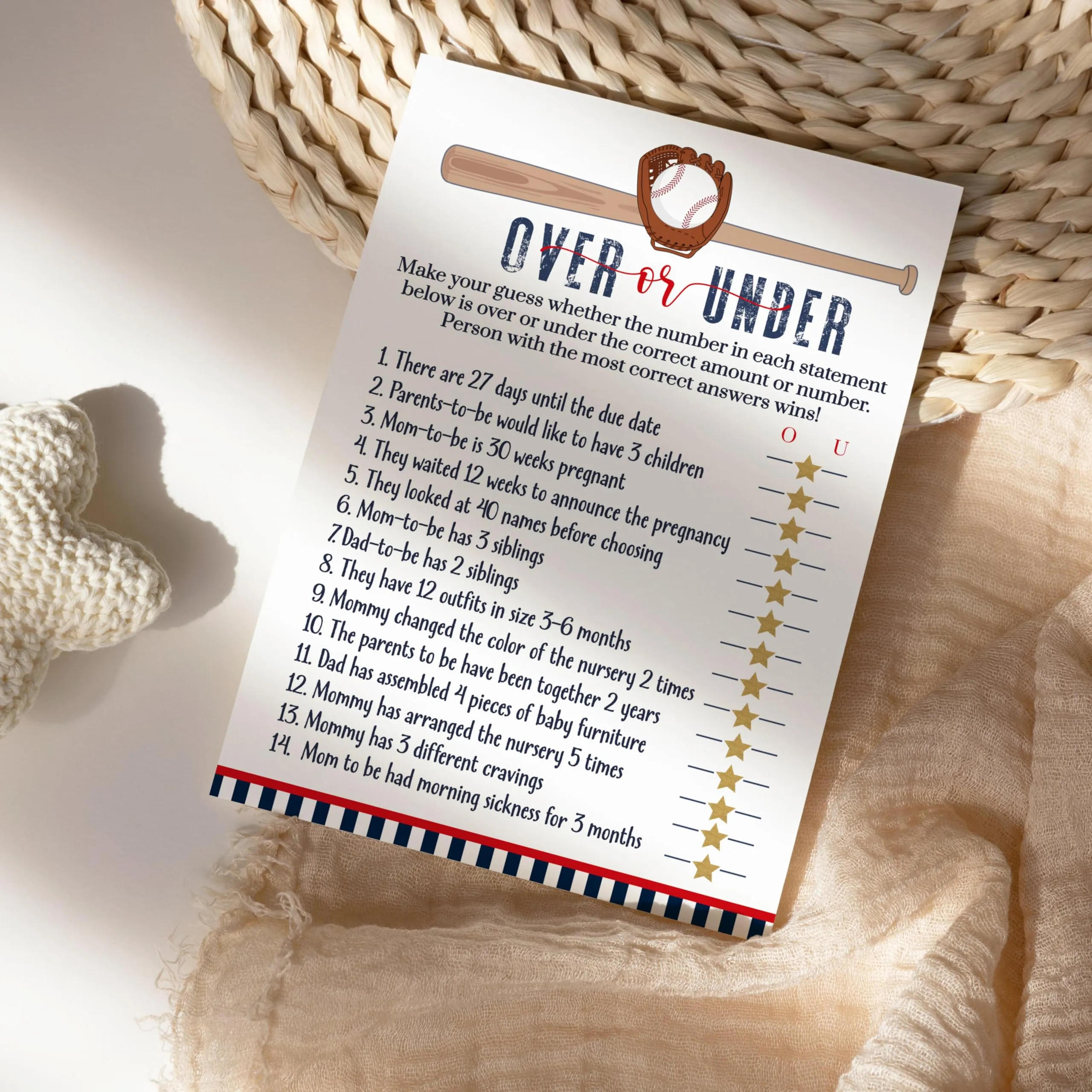 Baseball Baby Shower Game Set for Boys, 4 Different Activities on Double-Sided 5x7 Cards (25 ct)