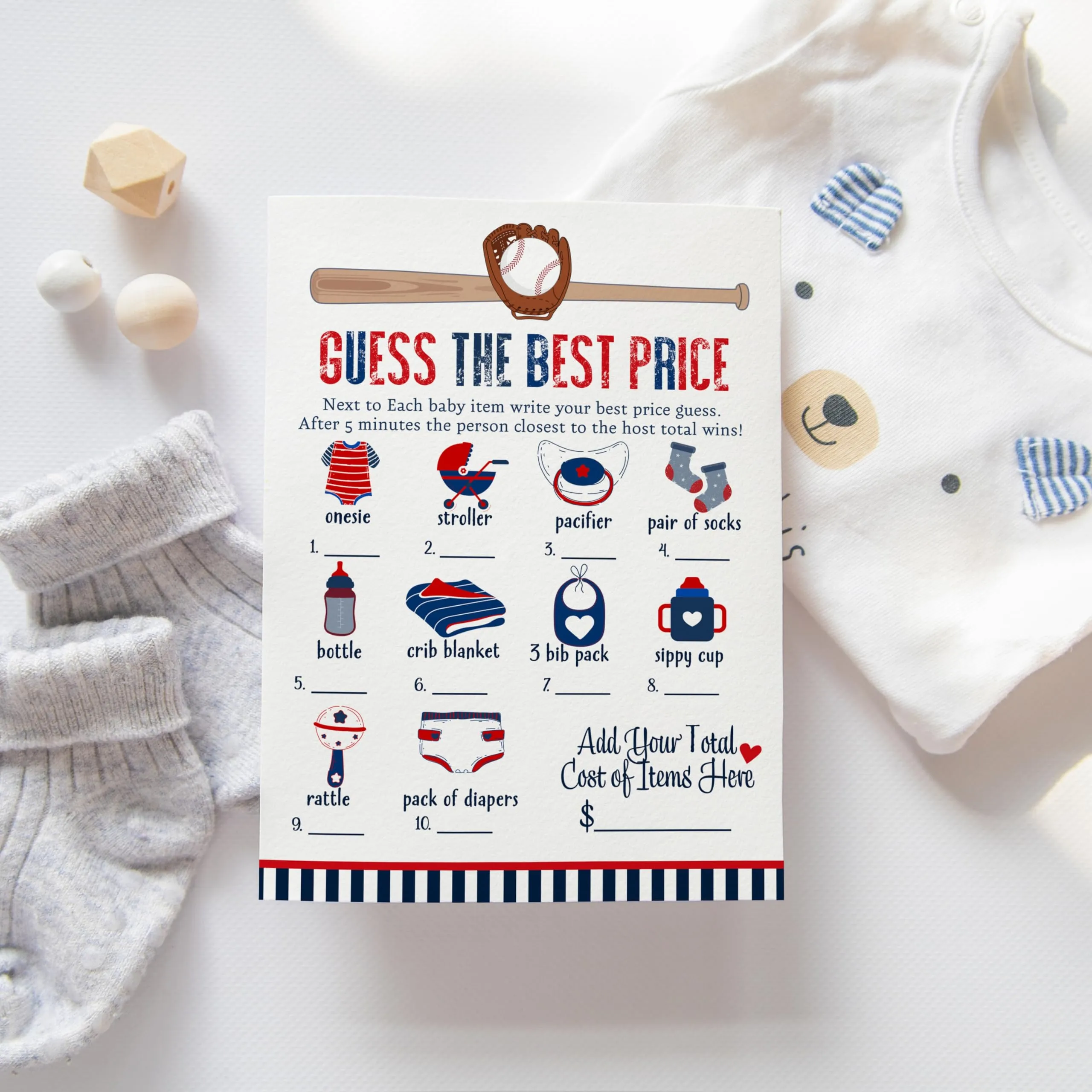 Baseball Baby Shower Game Set for Boys, 4 Different Activities on Double-Sided 5x7 Cards (25 ct)