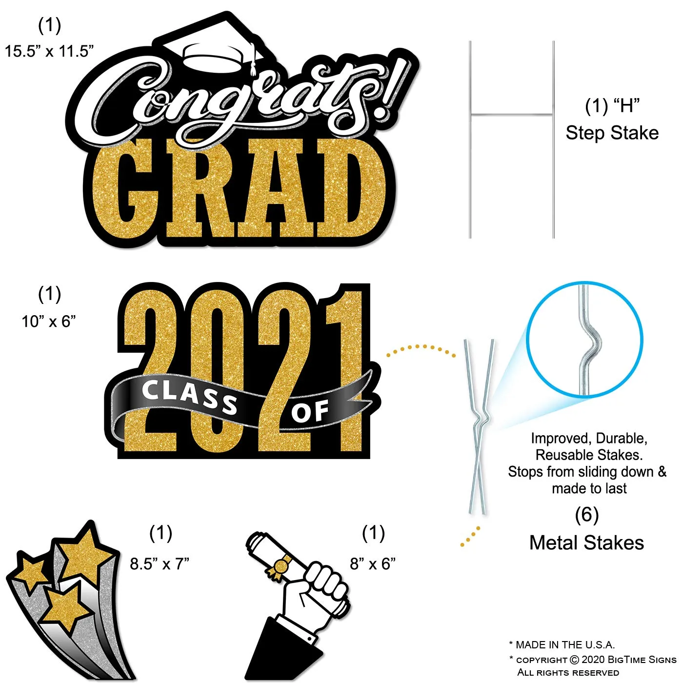 Bigtime Signs Graduation Yard Signs - 4pc Corrugated Plastic Party Outdoor Decorations
