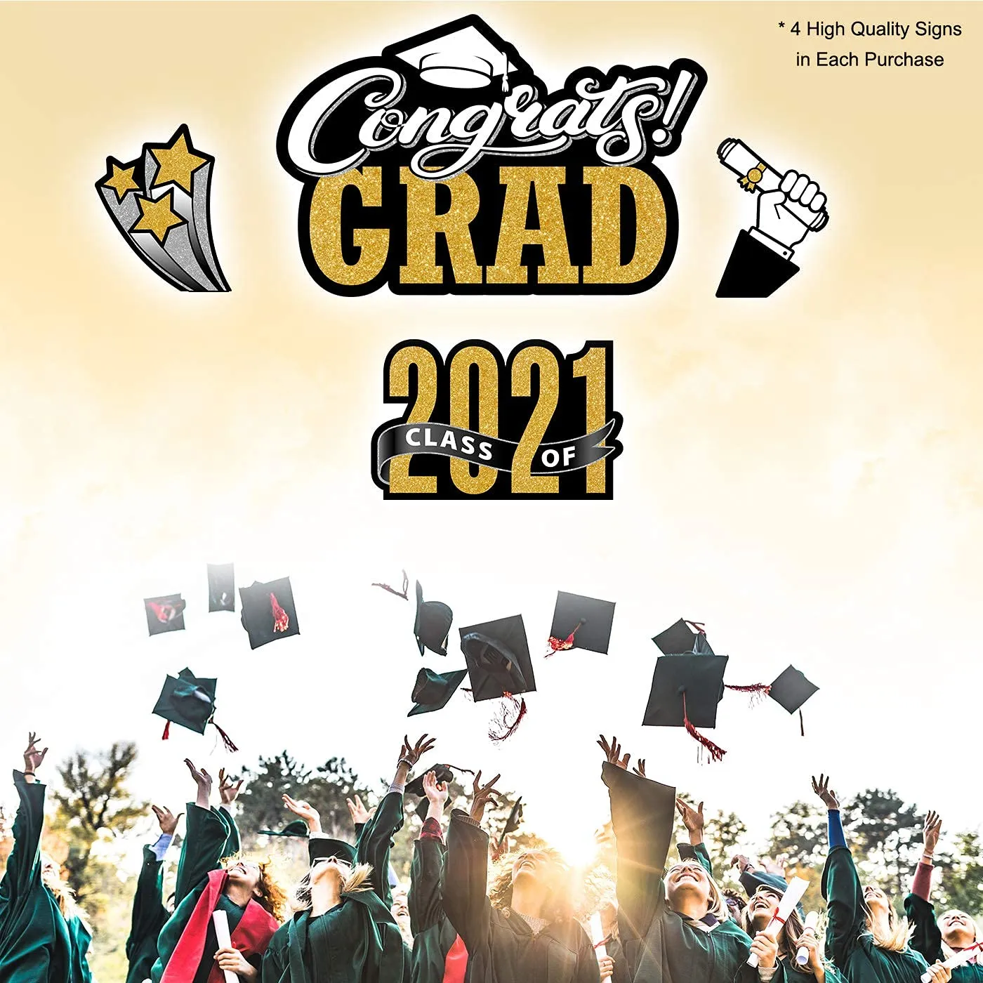 Bigtime Signs Graduation Yard Signs - 4pc Corrugated Plastic Party Outdoor Decorations