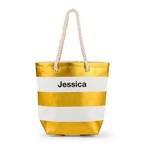 BLISS STRIPED TOTE - METALLIC GOLD AND WHITE