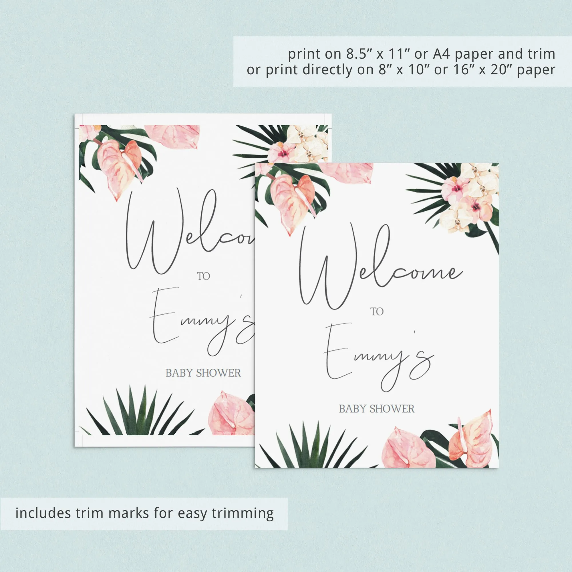 Blush and Greenery Baby Shower Welcome Board Template