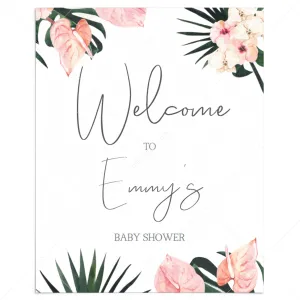 Blush and Greenery Baby Shower Welcome Board Template