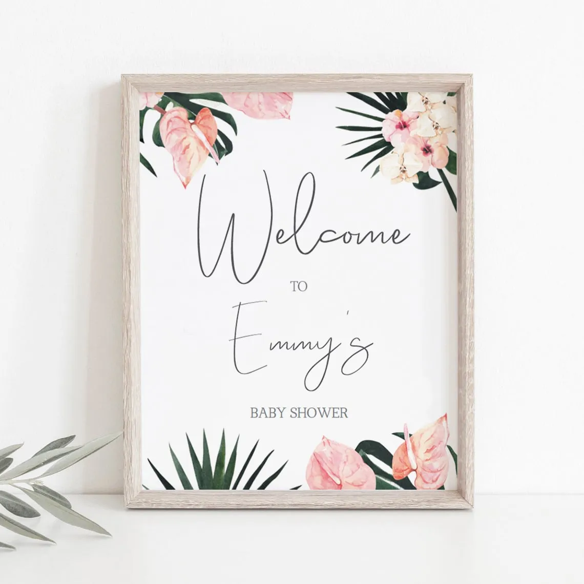 Blush and Greenery Baby Shower Welcome Board Template