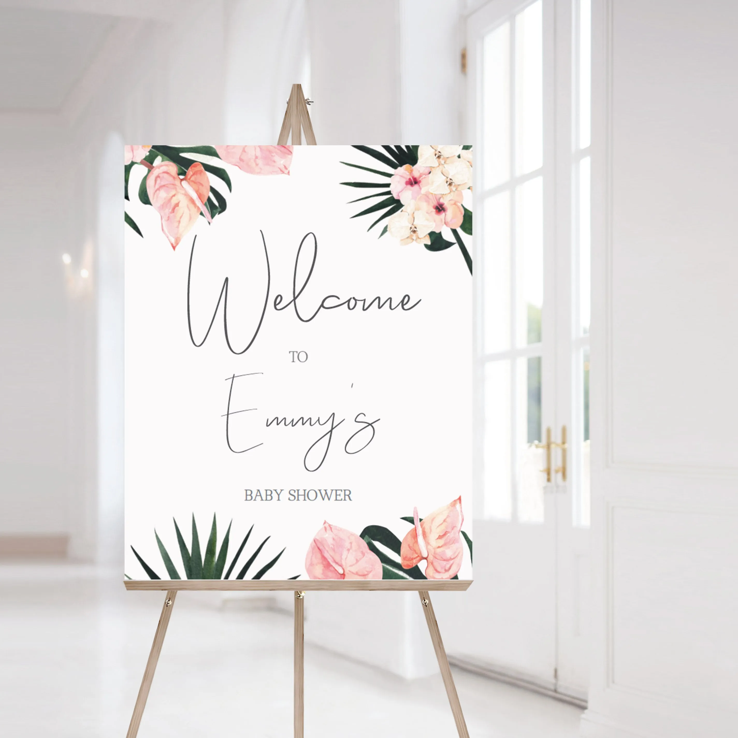 Blush and Greenery Baby Shower Welcome Board Template