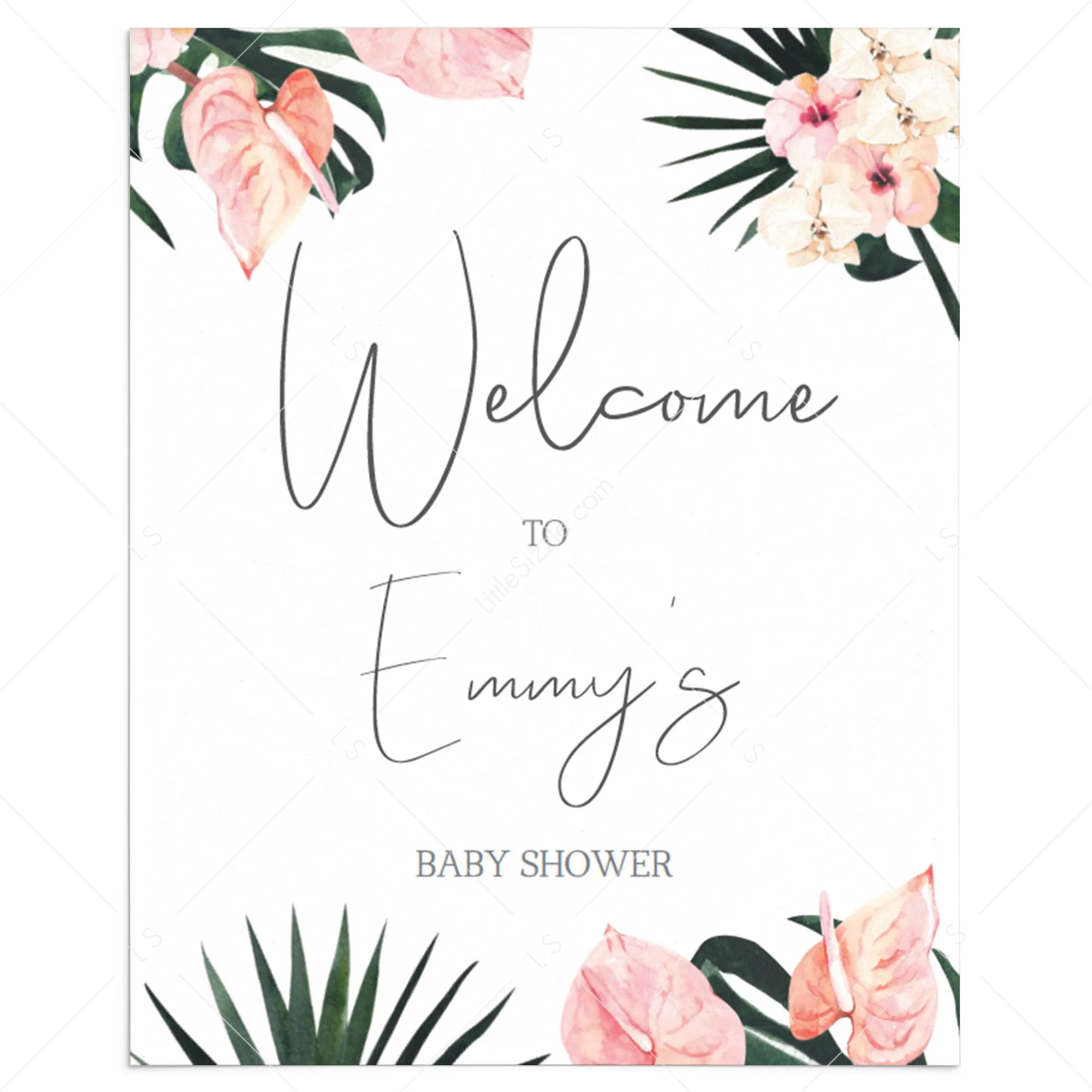 Blush and Greenery Baby Shower Welcome Board Template