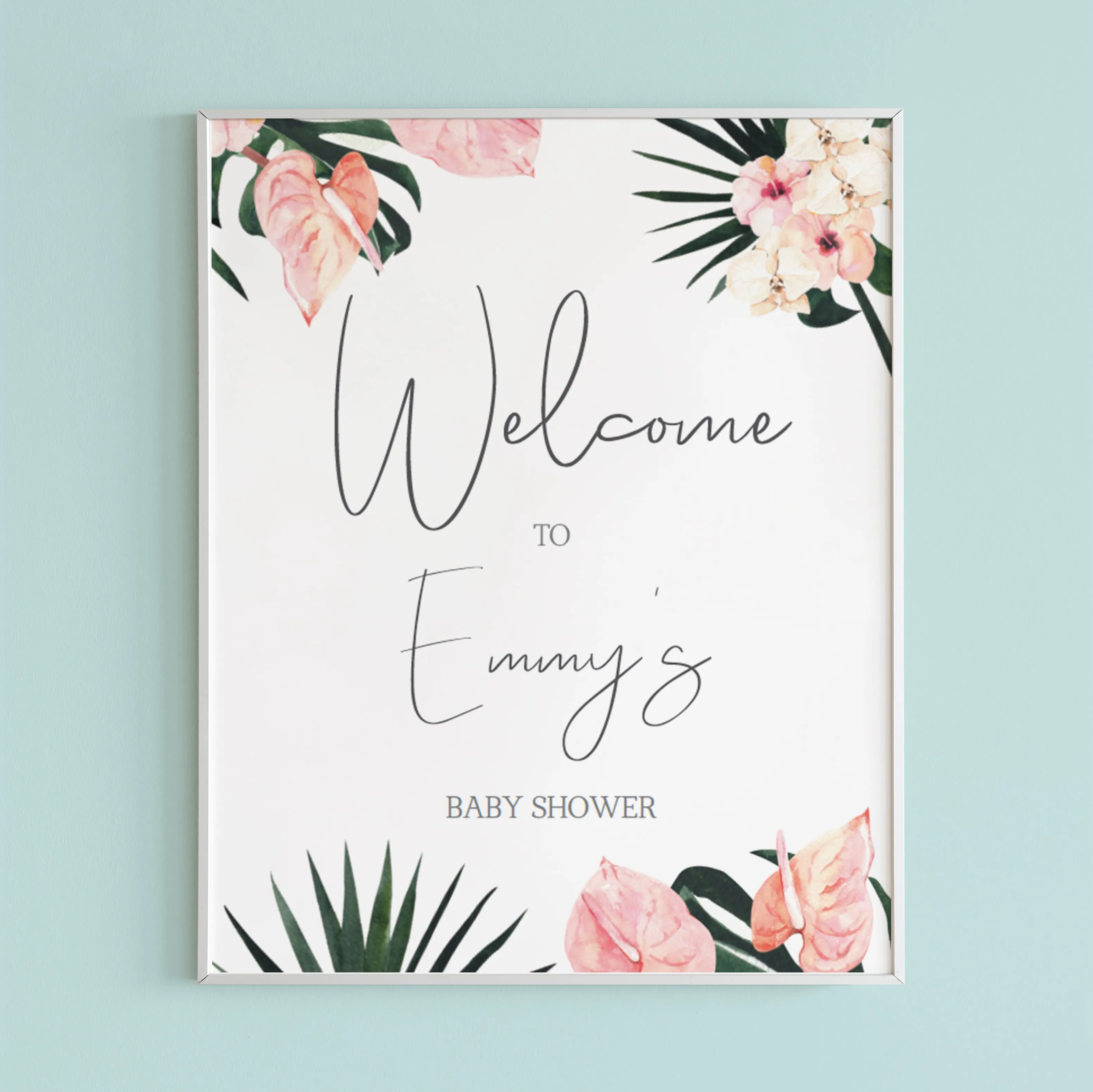 Blush and Greenery Baby Shower Welcome Board Template