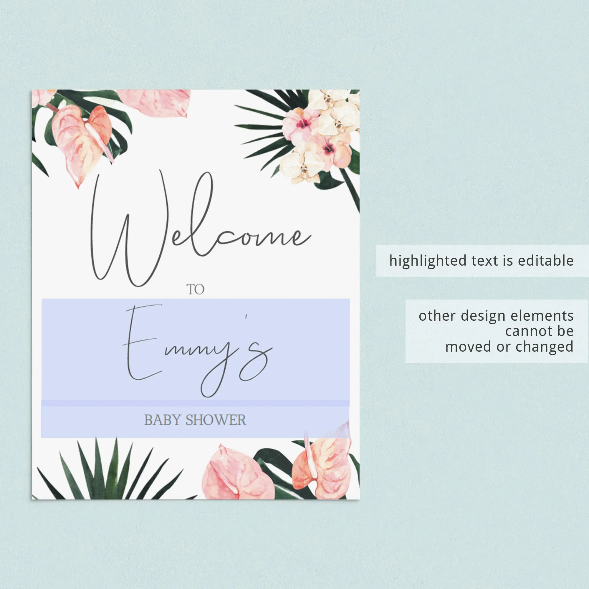 Blush and Greenery Baby Shower Welcome Board Template