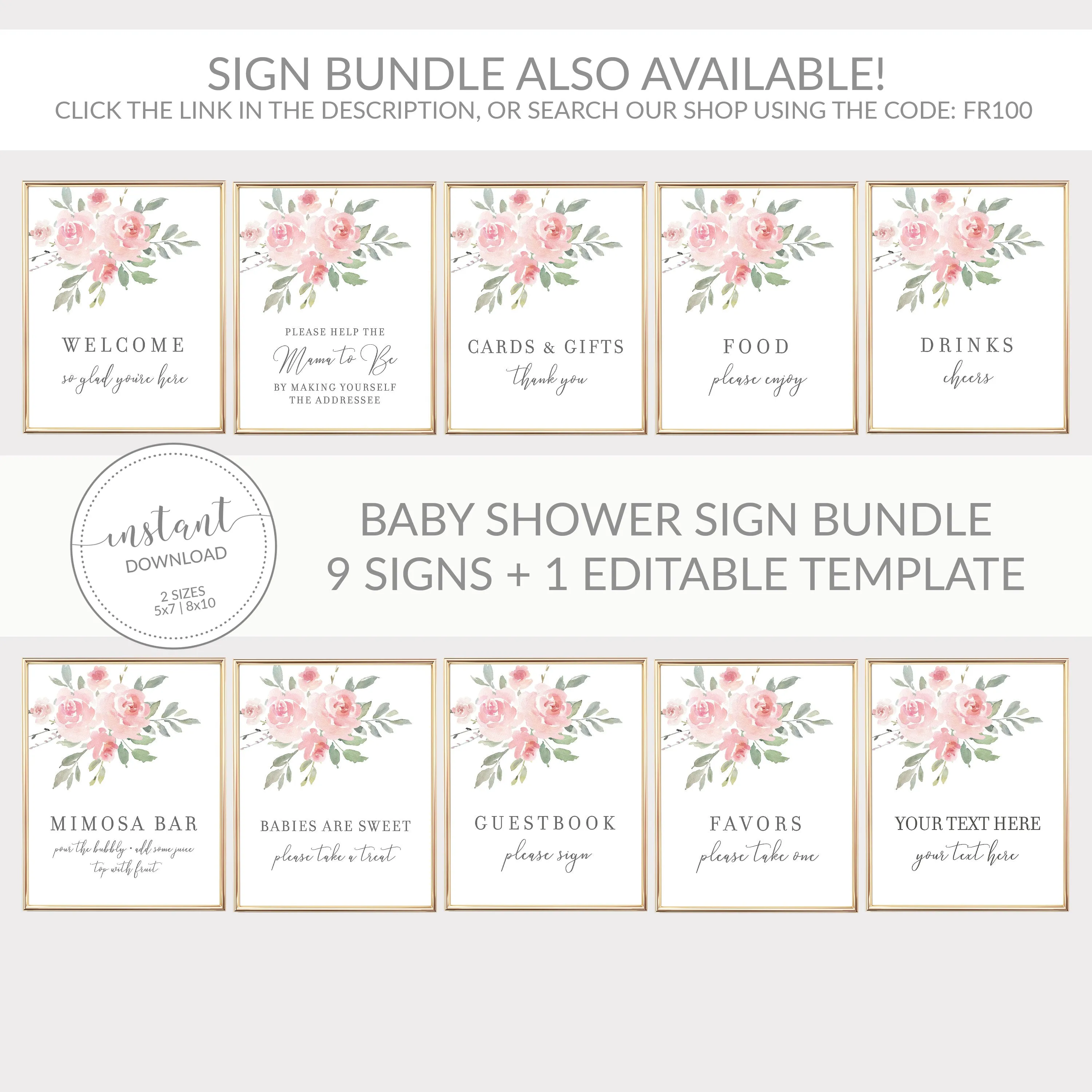 Blush Pink Floral Baby Shower Welcome Sign Template, Printable Large Welcome Sign, Editable INSTANT DOWNLOAD - FR100