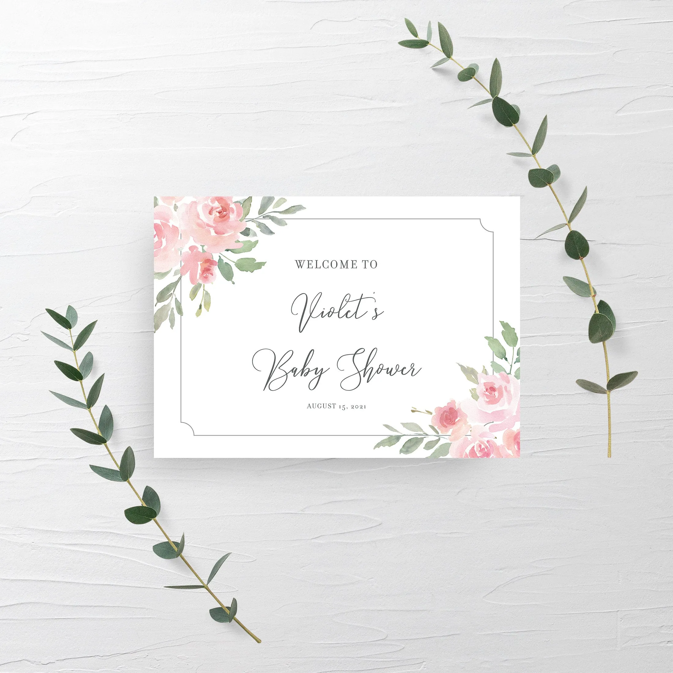 Blush Pink Floral Baby Shower Welcome Sign Template, Printable Large Welcome Sign, Editable INSTANT DOWNLOAD - FR100
