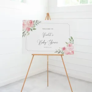 Blush Pink Floral Baby Shower Welcome Sign Template, Printable Large Welcome Sign, Editable INSTANT DOWNLOAD - FR100