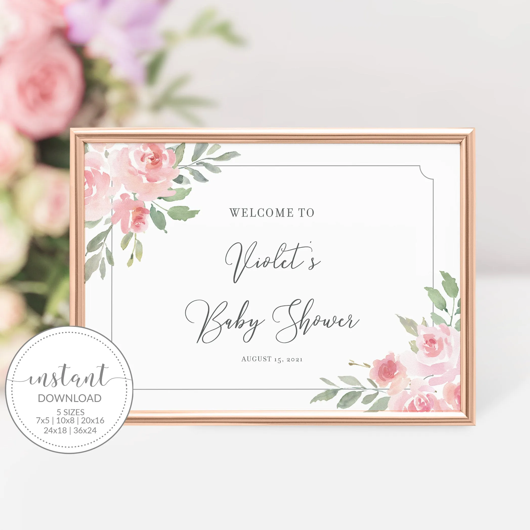 Blush Pink Floral Baby Shower Welcome Sign Template, Printable Large Welcome Sign, Editable INSTANT DOWNLOAD - FR100