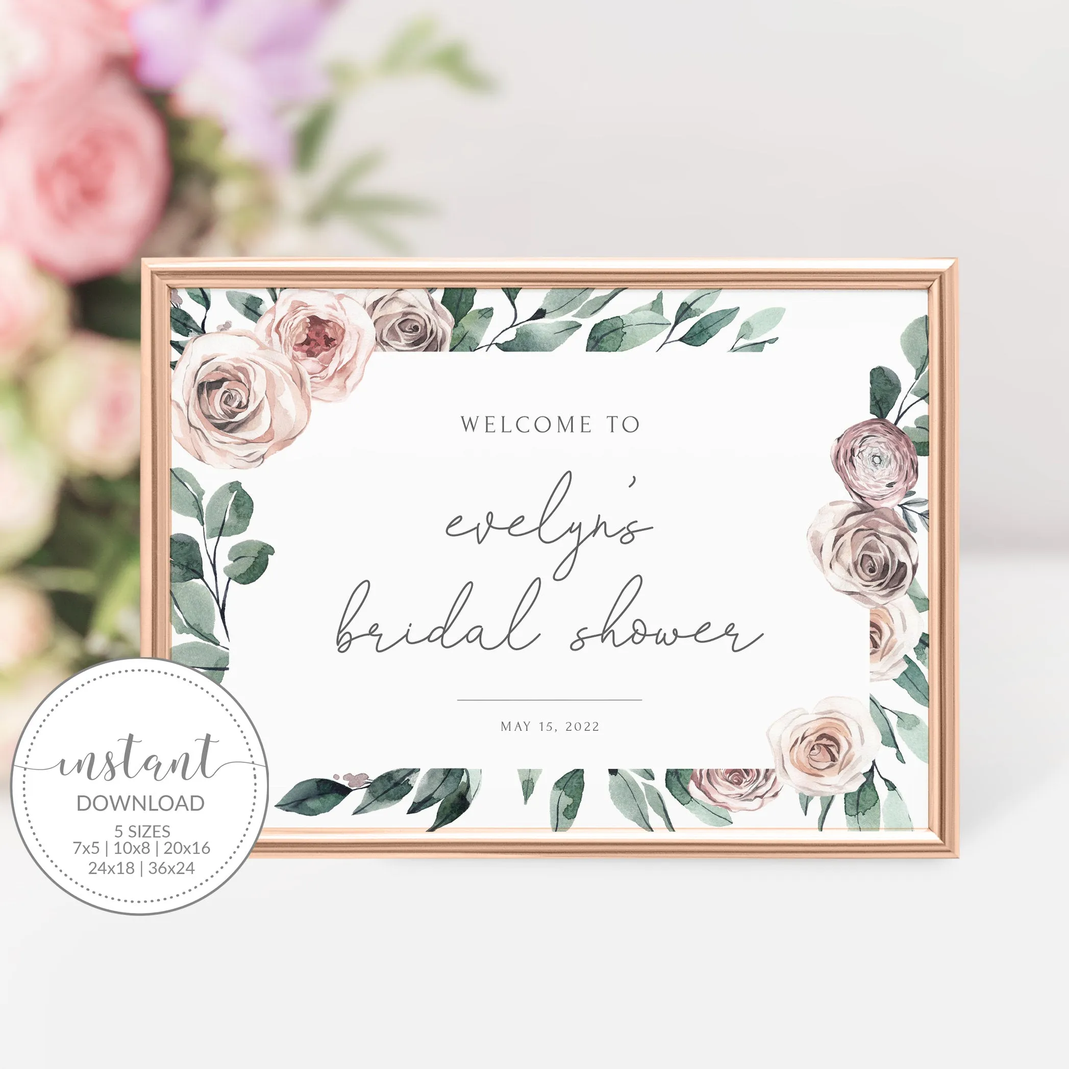 Boho Rose Welcome To Bridal Shower Sign Template, Printable Large Welcome Sign, Editable INSTANT DOWNLOAD - BR100