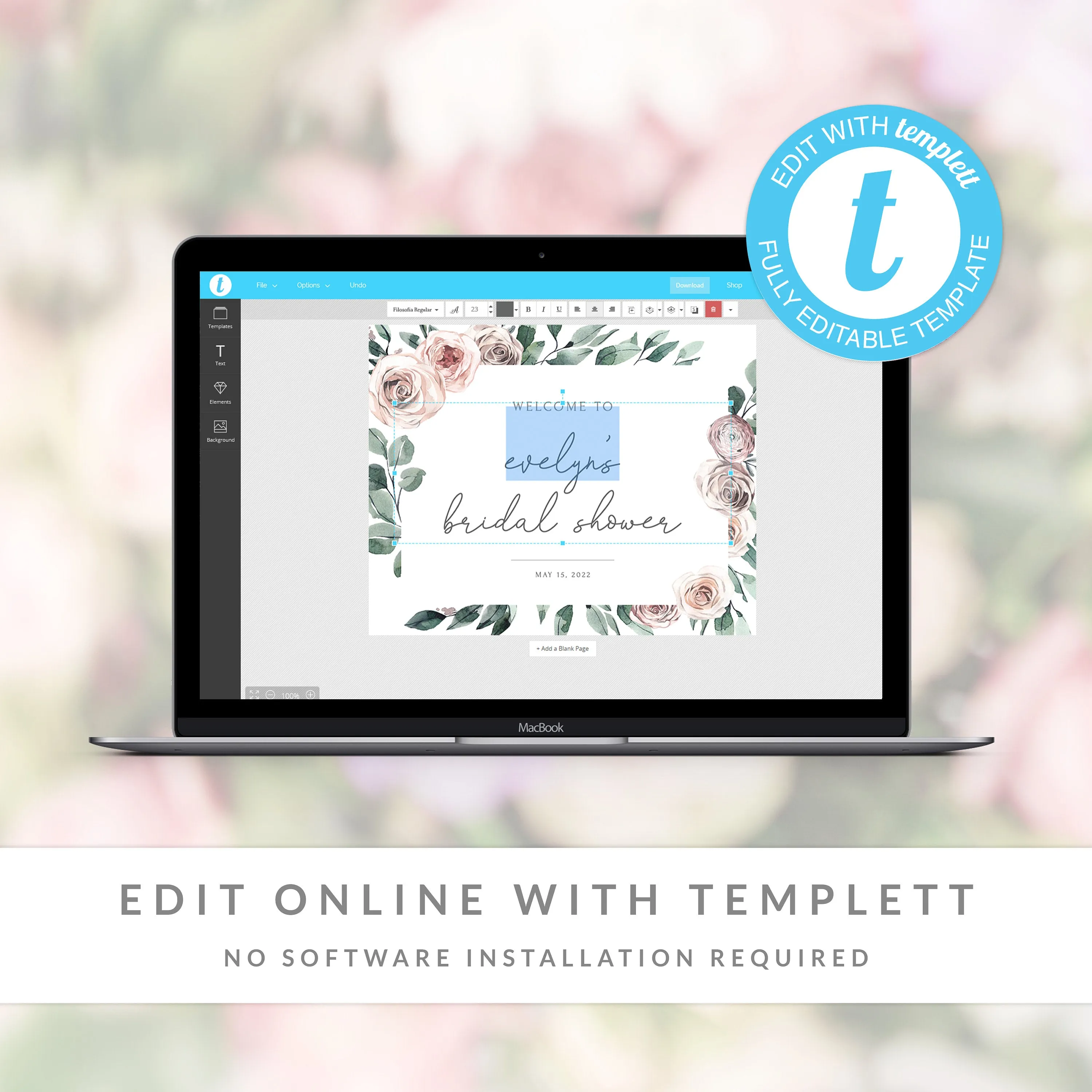 Boho Rose Welcome To Bridal Shower Sign Template, Printable Large Welcome Sign, Editable INSTANT DOWNLOAD - BR100