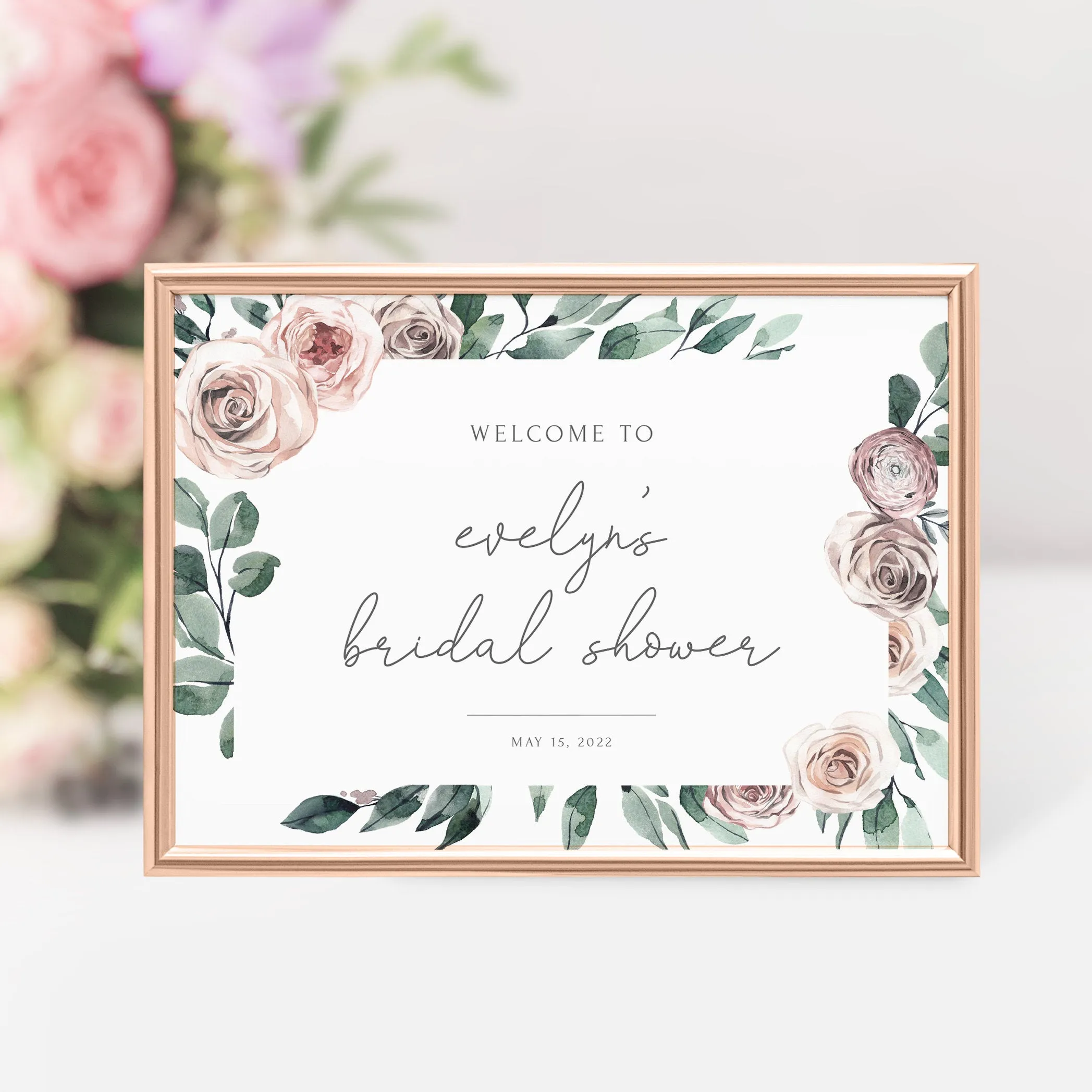 Boho Rose Welcome To Bridal Shower Sign Template, Printable Large Welcome Sign, Editable INSTANT DOWNLOAD - BR100