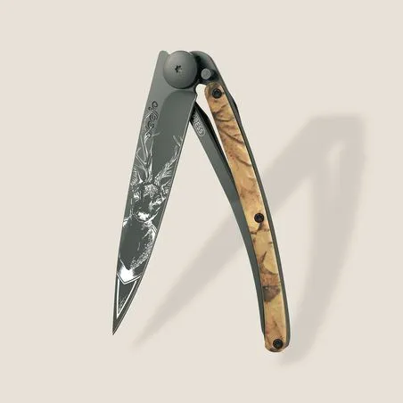 Brown Camo Wood with Deer Ornate Decorative Pocket Knife