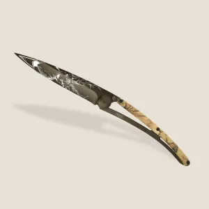 Brown Camo Wood with Deer Ornate Decorative Pocket Knife