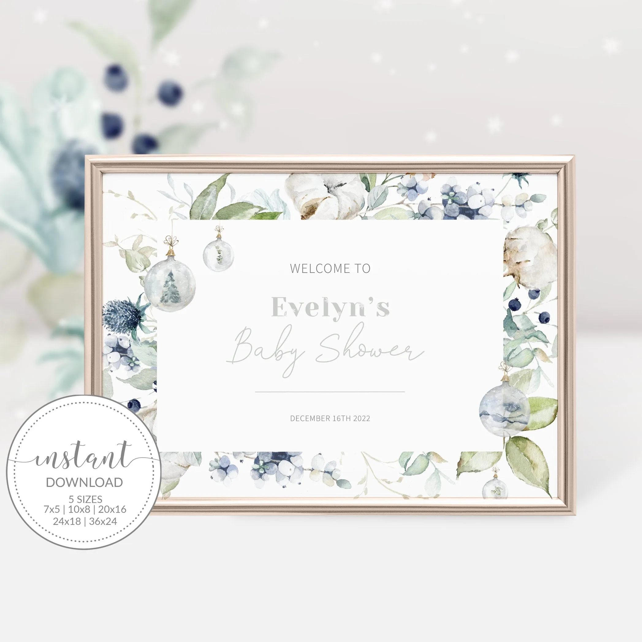 Christmas Baby Shower Welcome Sign Template, Printable Large Pastel Winter Welcome Sign, Editable INSTANT DOWNLOAD - AW100