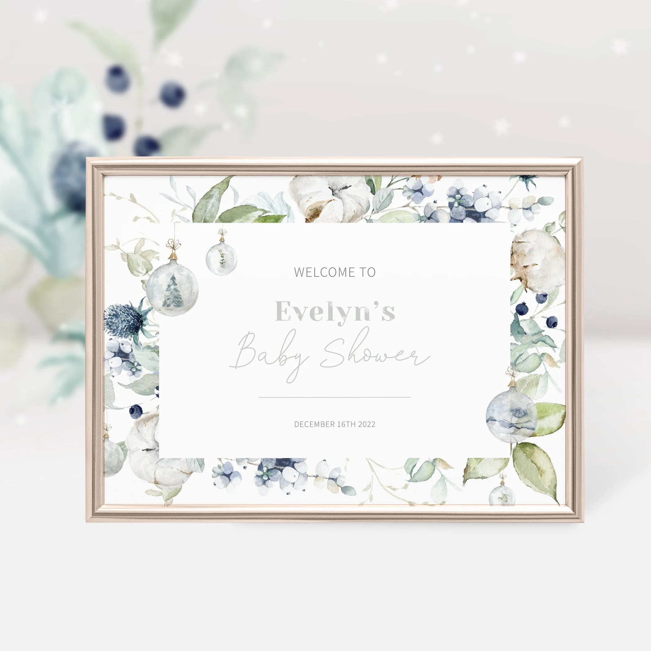 Christmas Baby Shower Welcome Sign Template, Printable Large Pastel Winter Welcome Sign, Editable INSTANT DOWNLOAD - AW100