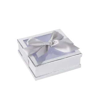 Clear Window Gift Boxes Silver 6" X 6" X 2" 6 Pack With Ribbon