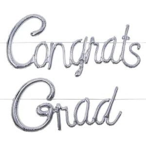 CONGRATS GRAD SILVER BALLOON BANNER