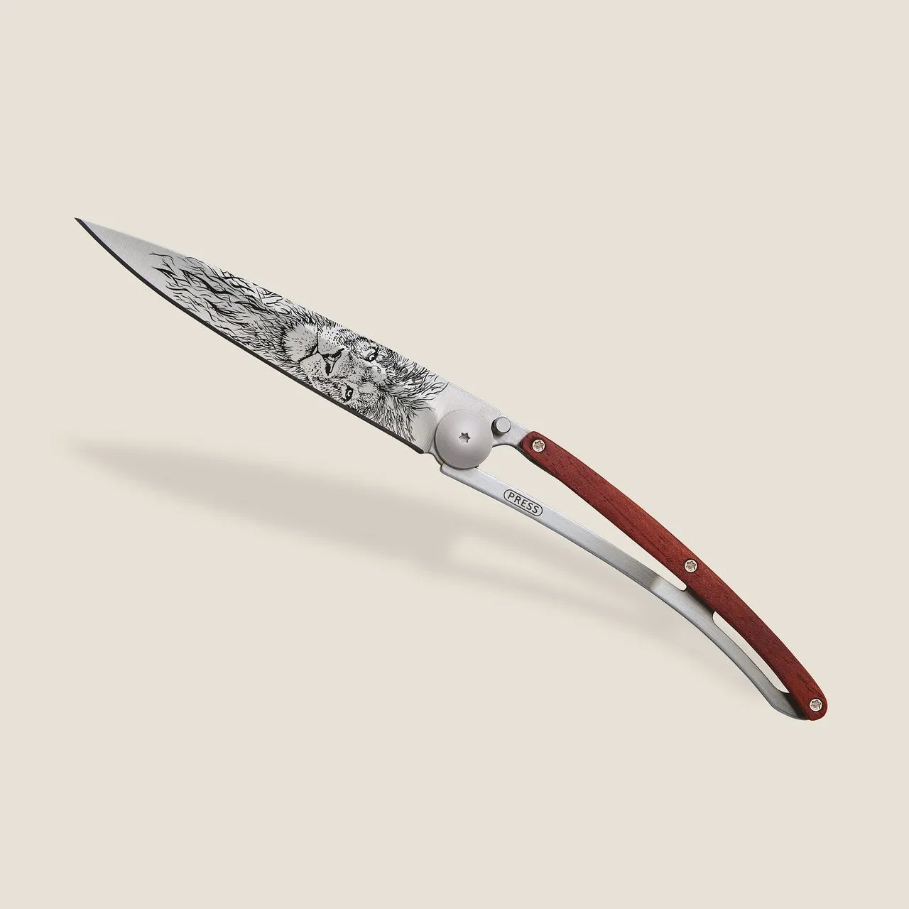 Coral Wood and Lion Ornate Decorative Pocket Knife