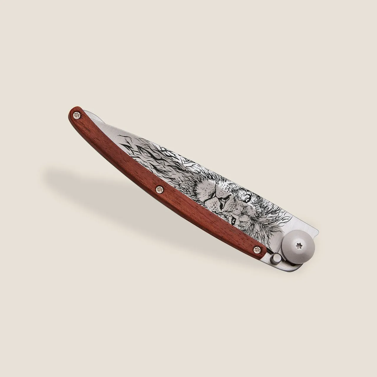 Coral Wood and Lion Ornate Decorative Pocket Knife