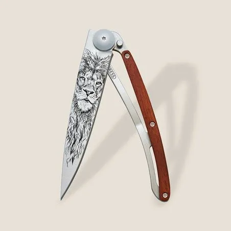 Coral Wood and Lion Ornate Decorative Pocket Knife