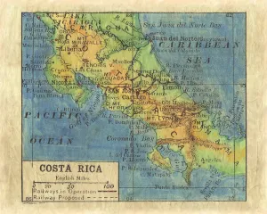 Costa Rica 1906 Map Art Blanket Throw Polar/ Silky/ Sherpa Fleece Vintage Artwork Warm Blanket for Winter Bed Sofa Chair Dorm & Gift
