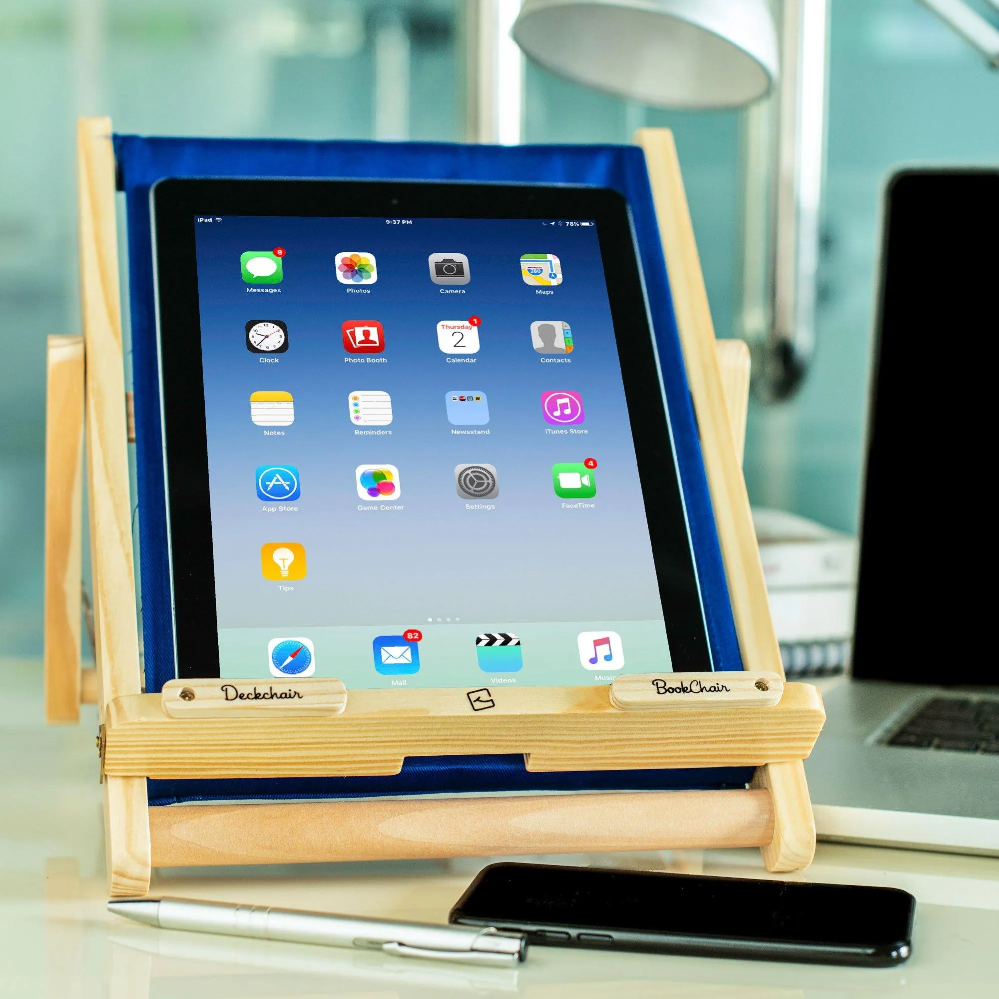 Deckchair Bookchair Large iPad, Tablet Stand & Book Holder (Blue)
