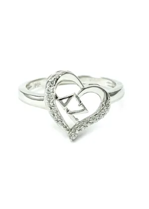 Delta Zeta Sterling Silver Heart Ring with simulated diamonds