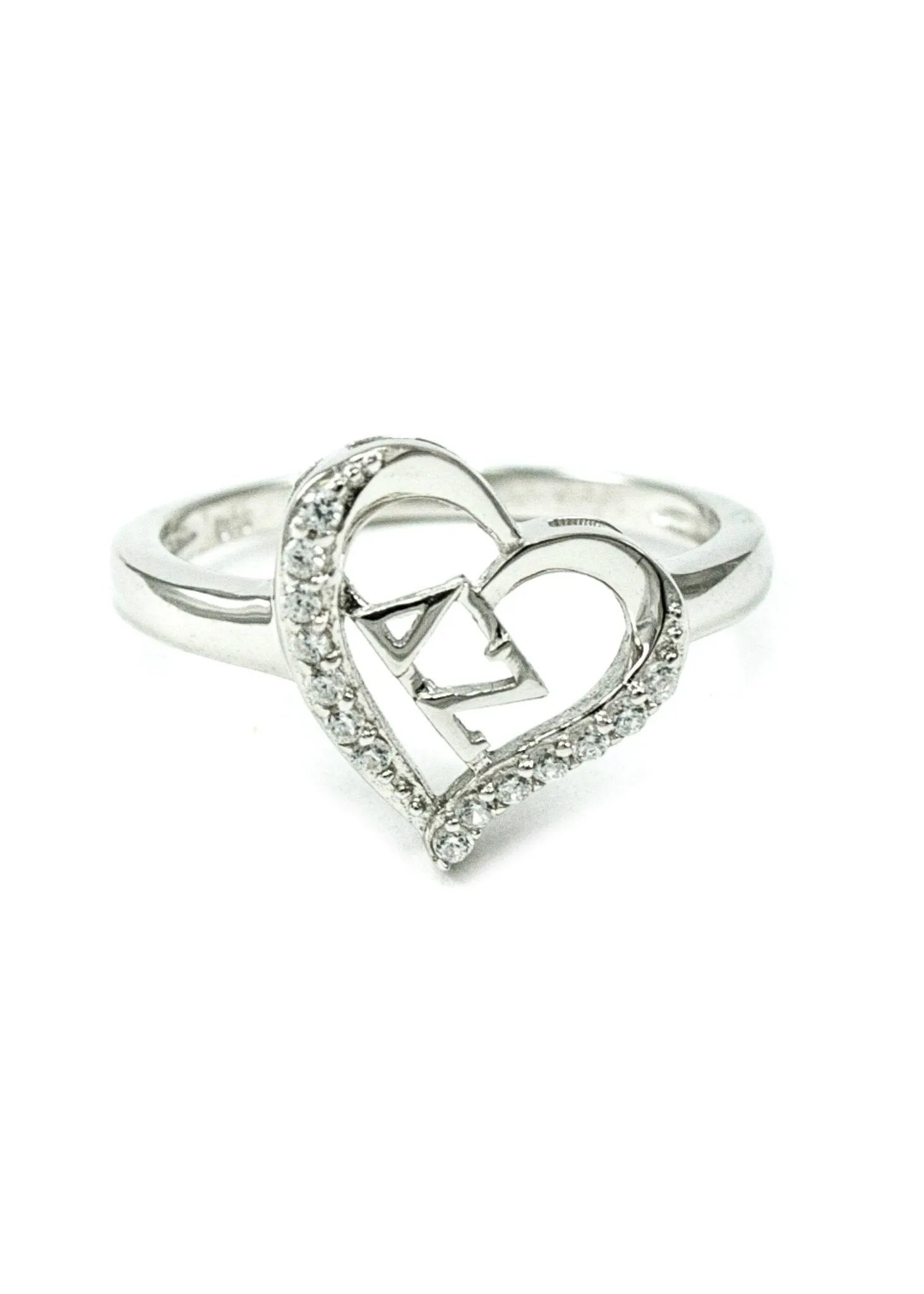 Delta Zeta Sterling Silver Heart Ring with simulated diamonds