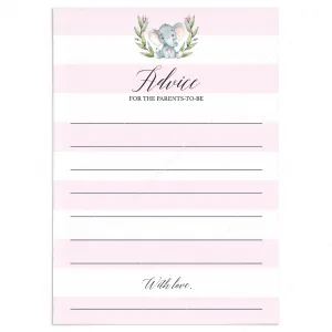 Elephant Baby Shower Advice for Parents-To-Be Printable