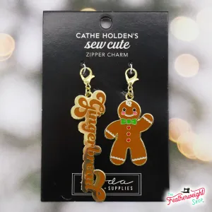 Enamel Charm Zipper Pull GINGERBREAD Script & MAN by Cathe Holden