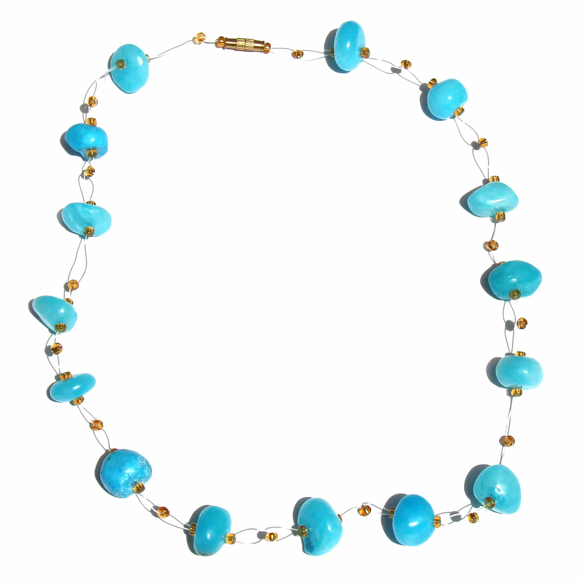 Floating Stone & Maasai Bead Necklace Aquamarine Blue