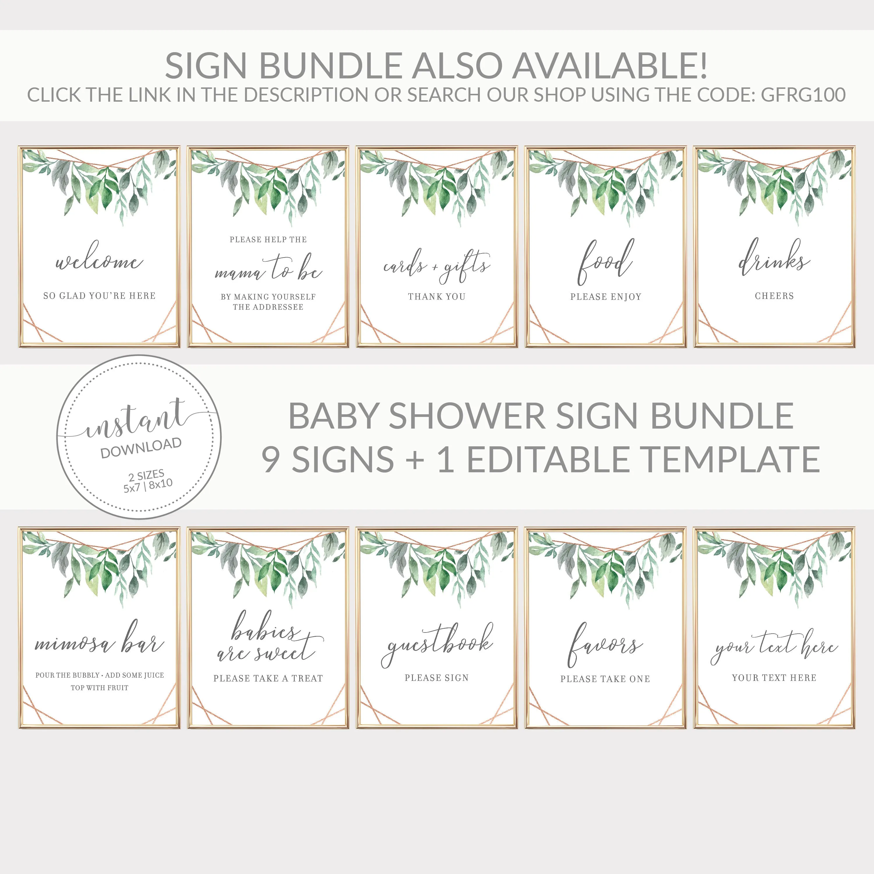 Geometric Rose Gold Greenery Welcome Sign Printable, INSTANT DOWNLOAD - GFRG100